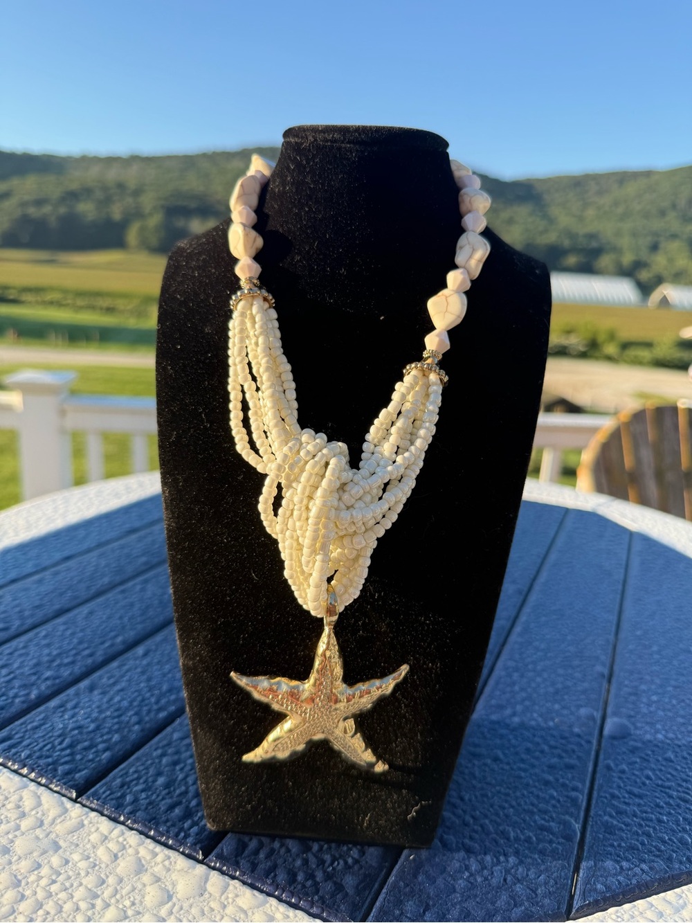 Cream Beaded Starfish Pendant Necklace and earrings set- Women Jewelry
